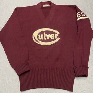 Vintage Culver Military Academy Sand‎ Knit Sweater 44 Burgundy Diving Swim 1960s